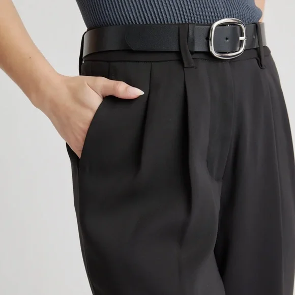 Quince Stretch Crepe Pleated Wide Leg Pants Elastic Career Trouser Work Pants 2 - Picture 2 of 16